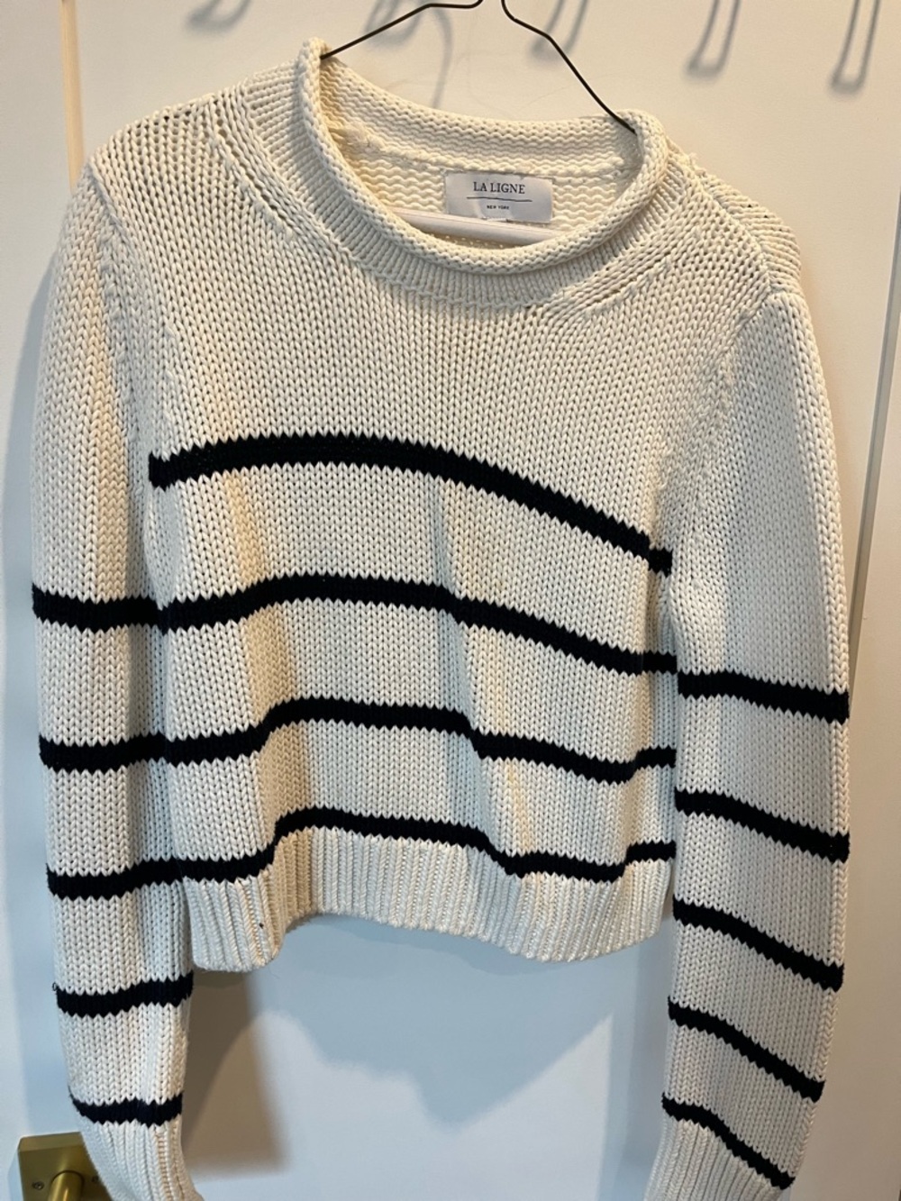 La Ligne Mini Marina Cream & Navy Blue Striped Crewneck Sweater